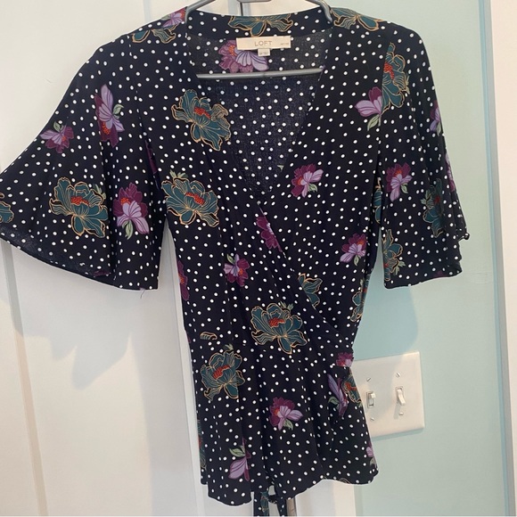 LOFT Peplum Wrap Top with flutter sleeves - Picture 2 of 5